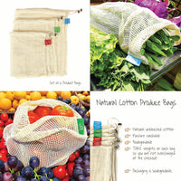 Natural Unbleached Cotton Produce (Food) Bags (Pack of 6)