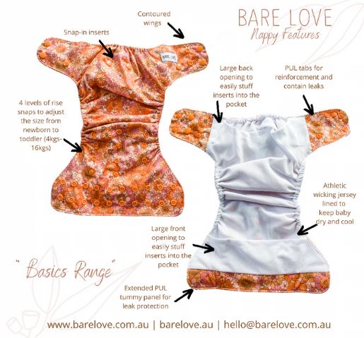 Bare Love cloth nappy - Golden Bloom